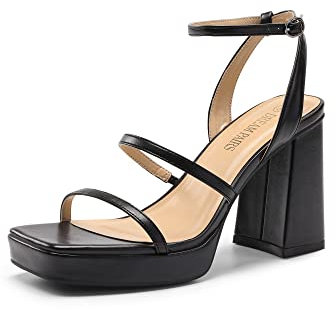 DREAM PAIRS Women's Heeled Chunky Strappy Block Heel Sandals SDHS2346W,Size 6.5,Black,SDHS2346W
