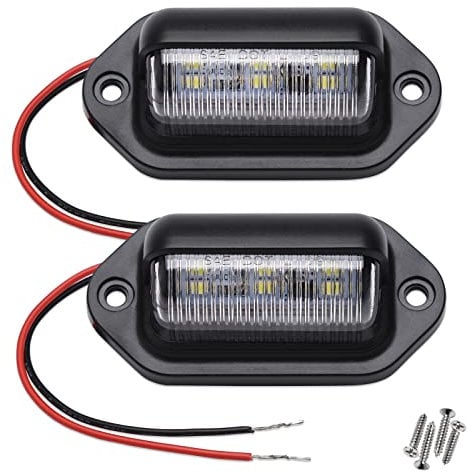 Xnourney 2pcs Blanco Luz de Matrícula LED, luz trasera de matrícula 6 - SMD impermeable DC 12v - 24v, adecuada para barcos RV de remolque de camiones suv,luz de bienvenida escalonada