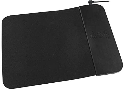 MaxTrack Wireless Mouse Mat MP10L with Qi Charger Mouse Pad with Inductive Charging Station, Mobile Phones Wireless Charging, Mouse Mat Made of a Comfortable Soft Foam Surface
