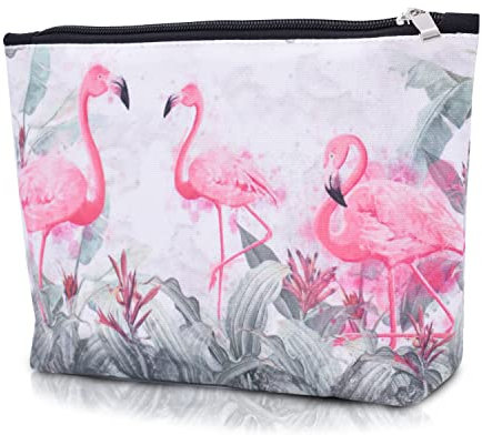 Trousse de Toilette Femme Trousse de Toilette Multifonctions pour Voyages Trousse de Maquillage Cartoon Imprimé Multifonctions Organisateur Pouch Bag Trousse de Toilette Petite Toile Flamant Rose