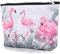 Damen Kosmetiktasche Multifunktionaler Kulturtasche für Reisen Make-up Tasche Cartoon Gedruckt Multifunktion Organizer Pouch Bag Mäppchen Klein Canvas Handbag Flamingo