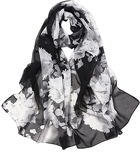 FAIRYGATE Seidenschal Damen Schwarz - Halstuch Sommer Schal Festliche Stola für Abendkleid Hochzeit - Chiffon Silk Scarf Tuch A4509