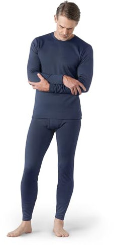 LAPASA Herren Innenfleece Thermounterwäsche Set, Thermounterhemd & Thermohosen Funktionsunterwäsche M24, Blau meliert (Extra warm), L