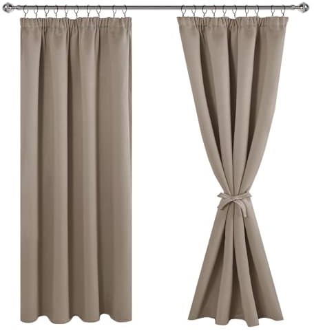 JIUZHEN Gardinen mit kräuselband Verdunklungsvorhänge Vorhang Blickdicht Gardinen Wohnzimmer Vorhänge Schlafzimmer Thermovorhang Taupe, H175 x B140 cm,2er Set