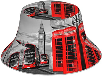 Sunrise Over Hanauma Bay Oahu Hawaii Bucket Hat für Männer und Frauen, faltbarer Sonnenschutz, wendbarer Fischerhut & Wanderhut, England UK Retro London Telefon, One size