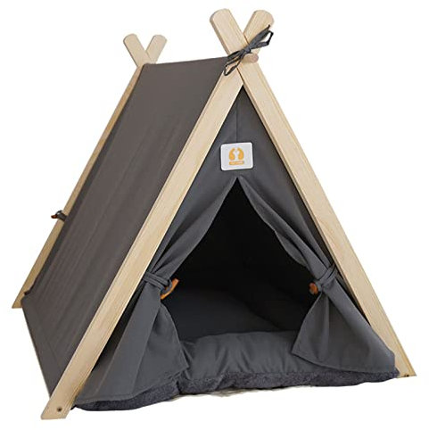 HEEPDD Tipi Zelt für Haustiere, Hundebett und Katzenbett mit Weichem Kissen, Grau
