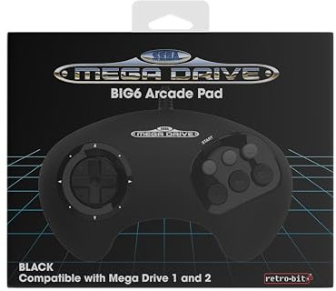 Retro-Bit BIG6 Controller Pad for SEGA Mega Drive & Genesis Consoles - Original Port - Black