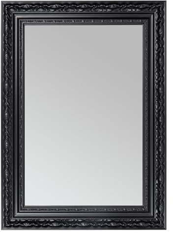 CLAMARO 'OTTO' Antik Wandspiegel 80x140 cm mit Rahmen | Schwarz Matt | Shabby Chic Vintage Barock Spiegel mit Holzrahmen | Barockspiegel inkl. Metall Aufhänger und Montagematerial