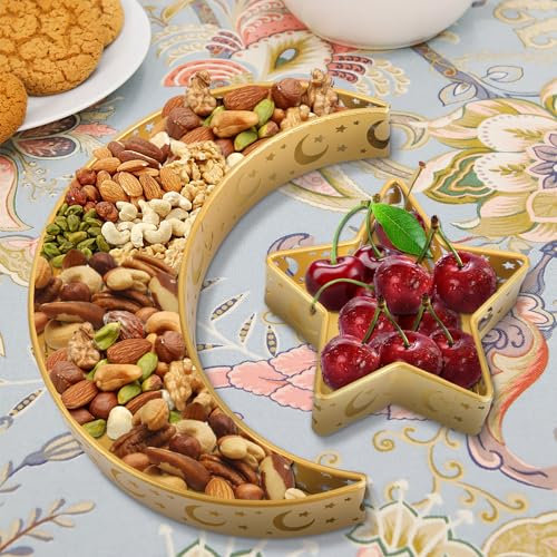 Ramadan Tablett, Eid Mubarak Tablett, Mond Stern Serviertablett, Ramadan Dekorationen Mond Tablett, Eisen Dessert Teller, Eid Mubarak Tischdekoration für Dessert Gebäck Ramadan Deko tray