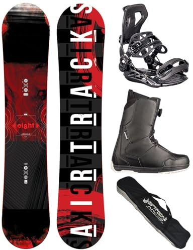Airtracks Snowboard-Set Herren Snowboard Wide Eight Freestyle Freeride 155 - Snowboard Bindung Master - Softboots Master ATOP 44 - SB Bag