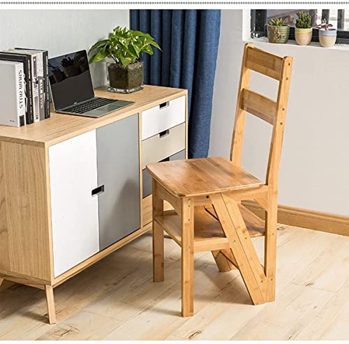 DACUDA 4-stufige klappbare Trittleiter, multifunktional, 3-in-1, Holzleiter, Stuhl, Präsentationsleiter, Aufbewahrungsregal für Bibliothek (Holzfarbe)