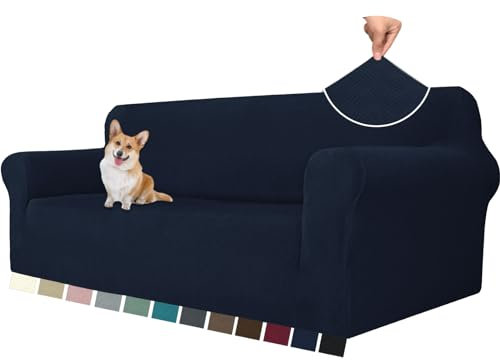 YSTELLAA Extensible Housse De Canapé 3 Places, Universelle Housse Canapé avec Accoudoirs, Sofa Cover Lavable Antidérapante, Super Extensible, Protection Griffures, Bleu Foncé