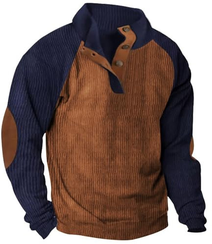 Sweatshirt Herren Slim Fit Stehkragen Farbabstimmung Pullover Herren Schick Knopfleiste Mode Casual Sweatshirts Für Herren Draussen Workout Sport Langärmeliges Sweatshirt Herren E-Dark Khaki1 L