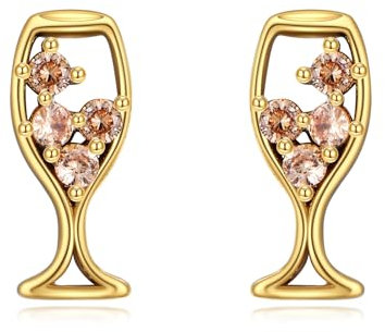 URONE Champagner Ohrringe 925 Sterling Silber Weinglas Ohrstecker für Damen Champagner Schmuck Geschenk für Frauen