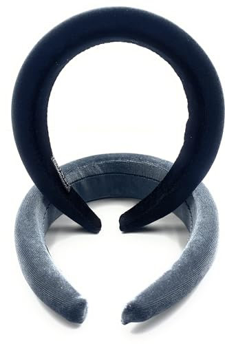 TRESSDY Lot de 2 Bandeaux en Velours Rembourrés pour Femmes et Filles pour Cheveux Bandeau Cheveux Femme Accessoire pour Cheveux (Gris + Noir)