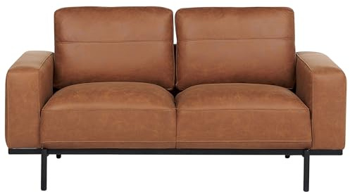 2-Sitzer Sofa Kunstleder braun mit Metallbeinen dicke Sitzkissen Sovik