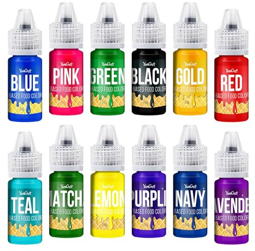 Fettlösliche Lebensmittelfarbe - 12 Farben Ölbasis Lebensmittelfarben für Schokolade, Buttercreme, Süßigkeiten, Zuckerguss - Konzentrierte Oil Based Food Coloring zum Backen, Kochen, Fondant - 6ml je