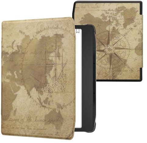 kwmobile Klapphülle kompatibel mit Pocketbook Era/Era Color Hülle - eReader Case - Travel Vintage Braun Hellbraun