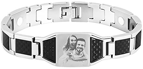 Svyqwmz Personalisierte Armbänder Mit Eingraviertem Namen, Text und Foto - Memorial Geburtstag Geschenke für Männer