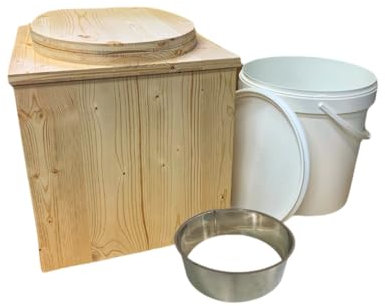 Toilette seche ECO en Bois avec bavette INOX et seau plastique - Fabrication Française Artisanale -