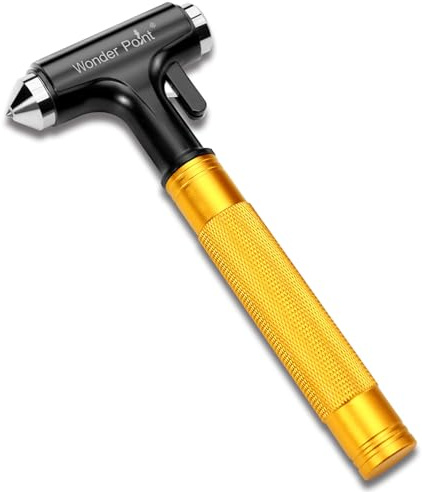 WONDER POINT Premium Car Glass Breaker with Seat Belt Cutter - Automotive Safety Hammer - Emergecy Escape Tool, Car Autoaccessory Metal Window Hammer, Aluminium Alloy Head Design(Yellow 2P)