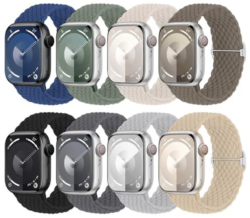 8 cinturini intrecciati, compatibili con Apple Watch 38 mm, 40 mm, 41 mm, 42 mm, 44 mm, 45 mm, elastico in nylon per Apple Watch 9 SE 8 7 6 5 4 3 2 1, 42mm/44mm/45mm