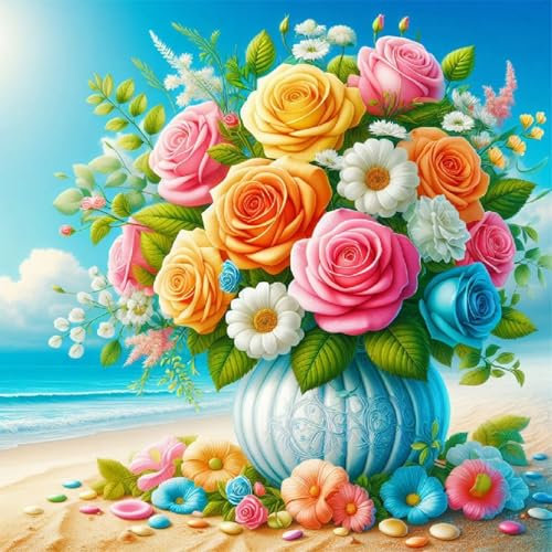 Diamond Painting Erwachsene Strand Blume-Diamant Painting Bilder Erwachsene Strand Blume,5D Diamond Painting Bilder Vegetativ Für Haus Dekoration(30x30cm)