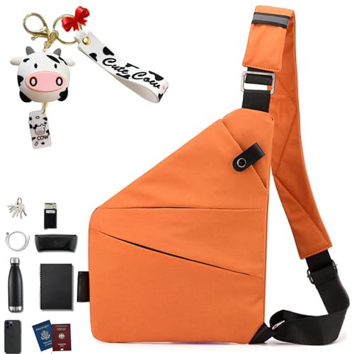 Anti Diebstahl Tasche, Anti Diebstahl Umhängetasche, Taschen Schultertasche Brusttasche ür Damen Und Herren (Orange, Rechte Schulter)