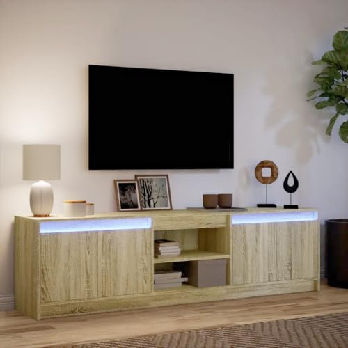 Canditree Modern TV Stand Cabinet with LED Lights, TV Unit with Storage Shelves Entertainment Center for Living Room, 180 cm (Sonoma Oak)