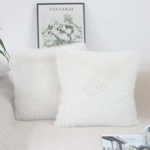 NIULAA Kissenbezug 50x50 2er Set Kissenbezüge Creme Weich Kunstpelz Kissenhülle Luxus Flauschig Plüschkissen Quadratisch Sofakissen Deko Aesthetic Couchkissen Zierkissenbezüge