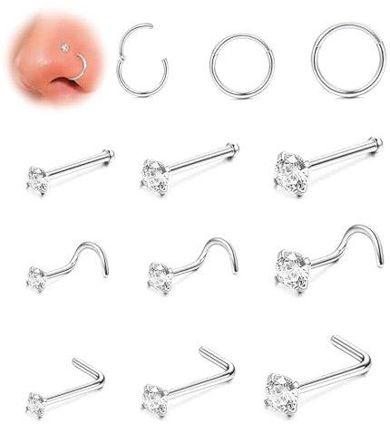 agogue 12 Stück Nasenpiercing Stecker,Nasenpiercing Chirurgenstahl,Nostril Piercing Nasen Piercing Stecker NosePiercing,Nasenstecker Sowohl Männer Als Auch Frauen Verwenden