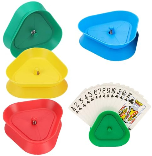 Jidyllic Playing Card Holder,4 Pcs Stand Game Card Stand Holder Plastic Suitable for Little 4 Colours Triangle Standing Poker Holder Stands
