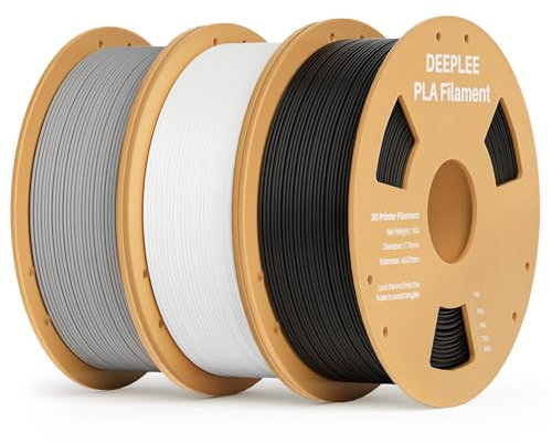 DEEPLEE PLA Filament 1.75mm, 3D Drucker Filament 3kg, Maßgenauigkeit +/- 0,02 mm, Filament 3D-Druckmaterialien für FDM 3D Drucker, Schwarz Weiß Grau 3KG