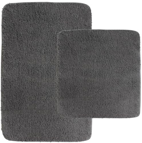 NYVI Badematten Set 2 teilig NYVISpa Lasalle 45x50 + 50x80 cm Grau Badematte & WC-Vorleger - Badezimmerteppich Set - rutschfest, Saugfähig, Schnell Trocknend, Fußbodenheizung geeignet, Oeko-TEX