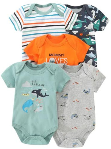 Baby Bodysuits 5-Pack, 100 Cotton Infant Romper Vests Boys Girls Short Sleeve Sleepsuit Newborn One-Piece Suit Onesie Clothes 6-9 Months
