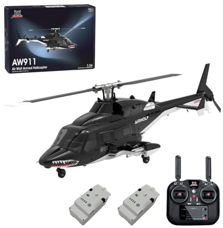 BAUBAUPLAY RC Hubschrauber, 1/34 W-911 Air - Wolf Ferngesteuertes Helicopter, 2.4G 9CH mit 6G/3D Stunt Modus und GPS Ortung Militär Hubschrauber Spielzeug für Erwachsene - RTF
