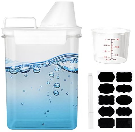 1800 ML Dosatore Detersivo Lavatrices, Contenitore Dispenser Detersivo Lavatrice Polvere, Porta Detersivi Lavatrice Liquido in Polvere Ammorbidente con Misurino, per Alimenti + Penna/Adesivo
