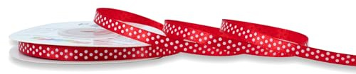 Creativery Satinband mit Punkten 6mm x 25m Rolle - Farbauswahl in 6/12/25/38mm - farbecht & waschbar - Schleifenband für Hochzeit - Geschenkband zum Verpacken Dekorieren Basteln - Rot 250