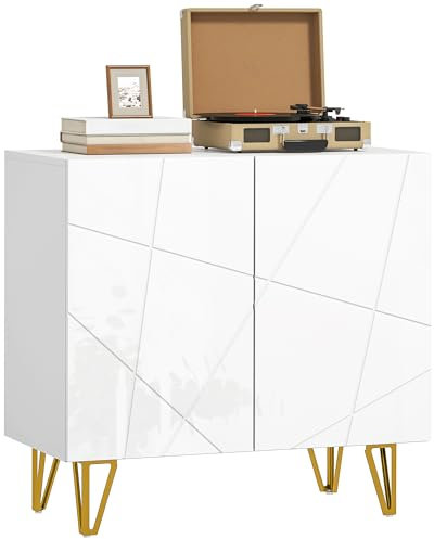 HOMCOM Aparador para Salón Aparador de Entrada con 2 Puertas y Estantes Ajustables Armario de Almacenamiento para Cocina Sala 80x40x75 cm Blanco Brillo