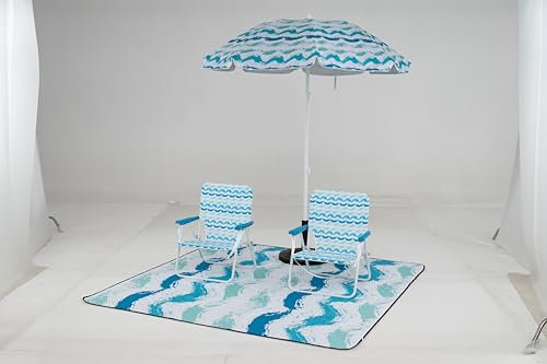 COSTWAY Ensemble de Parasol et Chaises Pliantes et Tapis 4 Pcs, Parasol Inclinable Solaire avec Sac de Transport, 2 Chaises de Plage Pliable avec Poche, Tapis à 3 Couches, pour Plage Jardin (Bleu)