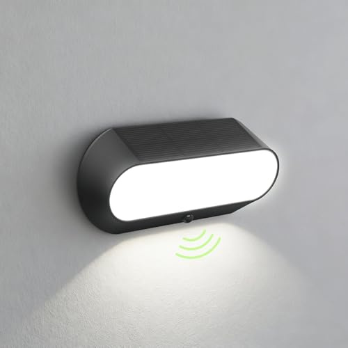 auralab Aussenlampe mit Bewegungsmelder Solar, 2000mAh Akku Solarlampen für Außen, Wasserdichte Solar Außenlampe mit Dämmerungssensor Kunststoff, Für Eingangsbereich, Vorgarten, Garage und Garten