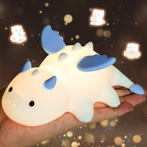 Nachtlicht Kinder, Baby Nachtlicht dimmbar, süßes Drache Stilllicht Blau | Touch Wiederaufladbare Silikon Nachttischlampe, LED Schlaflichter mit 30 Minuten Timer, Kinder Geschenk, Kinderzimmer Deko