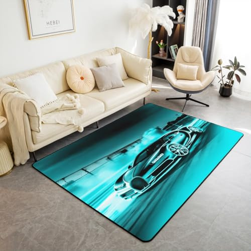 Homemissing Rennwagen Modern Teppich Geschwindigkeit Sportwagen Wetterfest für Wohnzimmer Rot Schwarz Ombre Teppich 150x200cm Extreme Sports Dekor