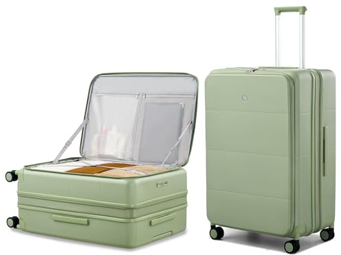 Hanke Koffer Groß Erweiterbarer Hartschalenkoffer Groß Leichter Frontöffnung Koffer mit TSA-Schloss & 360° Spinner Silent-Räder 78cm (106L), Bambusgrün