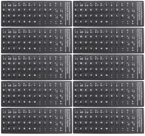 IDEANATEGRATE Kit de 10 Pegatinas para Teclado Portátil Español Autoadhesivas Color Negro Mate para Oficina Hogar y Estudio