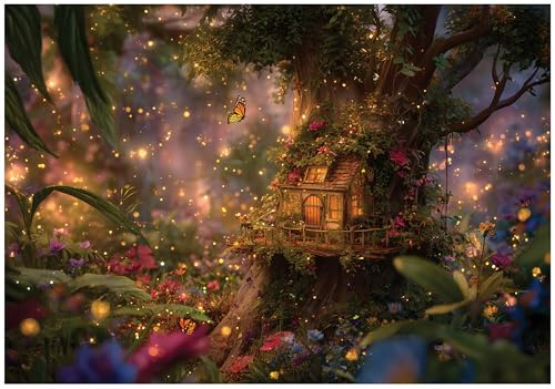 WallArena Vlies Fototapete - Wald - 300x210 cm - Fototapeten - Tapeten - für Wohnzimmer Schlafzimmer - Vliestapete Wandtapete Tapete 3D Effekt- inkl. Kleister - Baumhaus