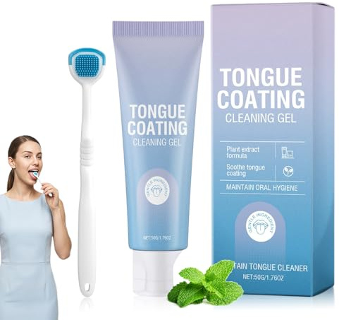 Tongue Gel Cleaner Kit Tongue Cleaning Gel with Brush Deep Cleaning Long-Lasting Fresh Breath Reducing Bad Breath & Oral Care for Daily Use
