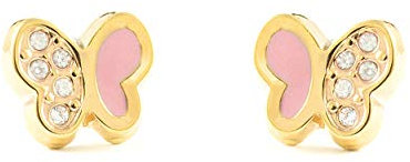 Orecchini per bambini farfalla rosa - oro giallo 9k (375) - Scatola Regalo - Certificato di garanzia