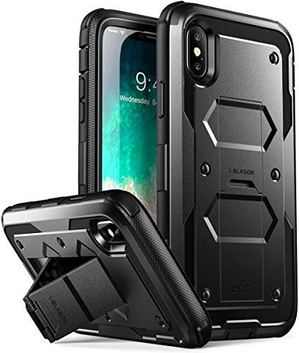 i-Blason iPhone X Case, iPhone Xs Case, [Armorbox V2.0] [Built in Tempered Glass Screen Protector][Full body] [Heavy Duty Protection] [Kickstand] Shock Reduction Case (Black ) - 5.8 inches