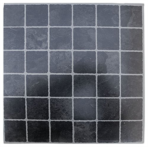 Floor Tiles self Adhesive Small Black Grey Tile Vinyl Flooring Kitchen 4 Tiles (4ft²)